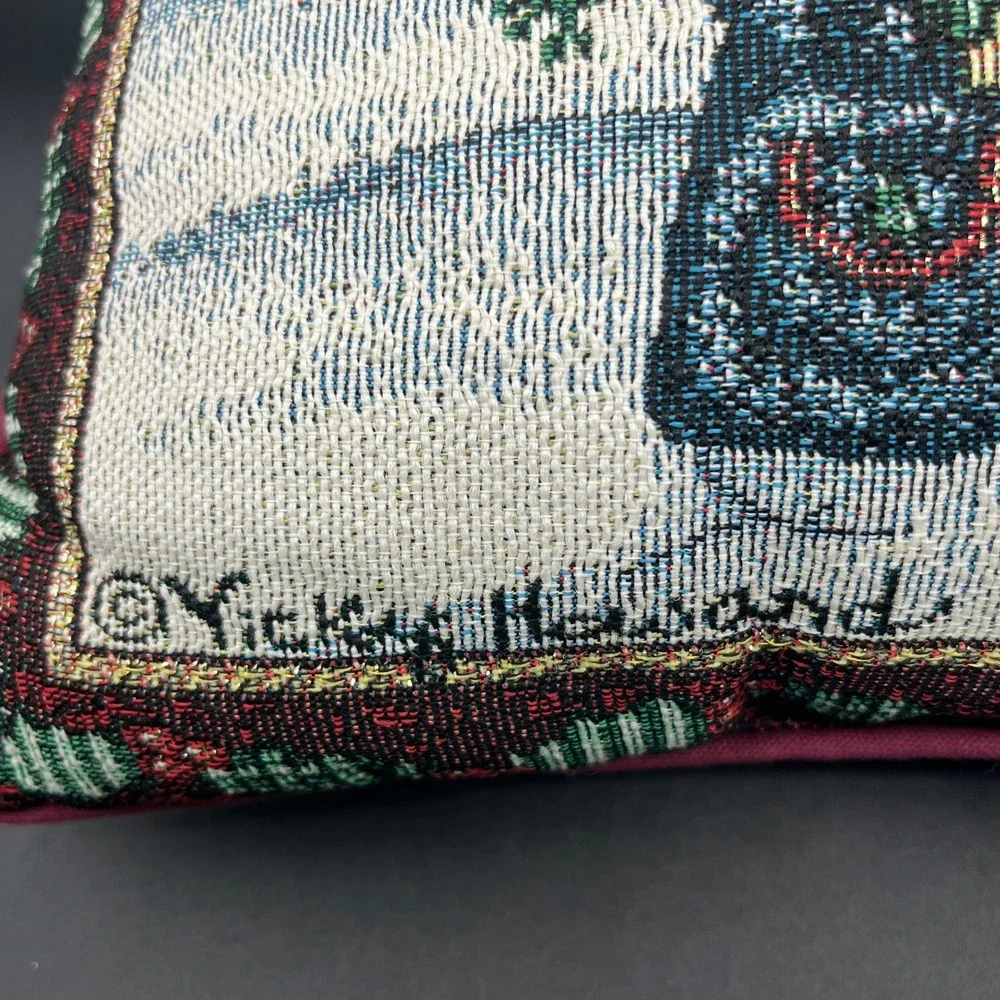 Vicky Howard Make a Joyful Noise Snowman Tapestry Christmas Pillow 15x15 Red Vtg